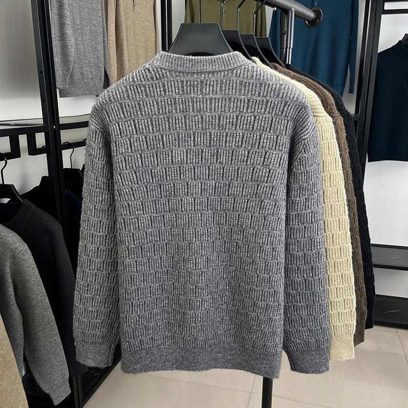 Men's Bestseller Autumn Winter Sweater Pullover Simple Thick Warm Knitted Shirt Loose Round Collar Base Layer Shirt Men Clothing