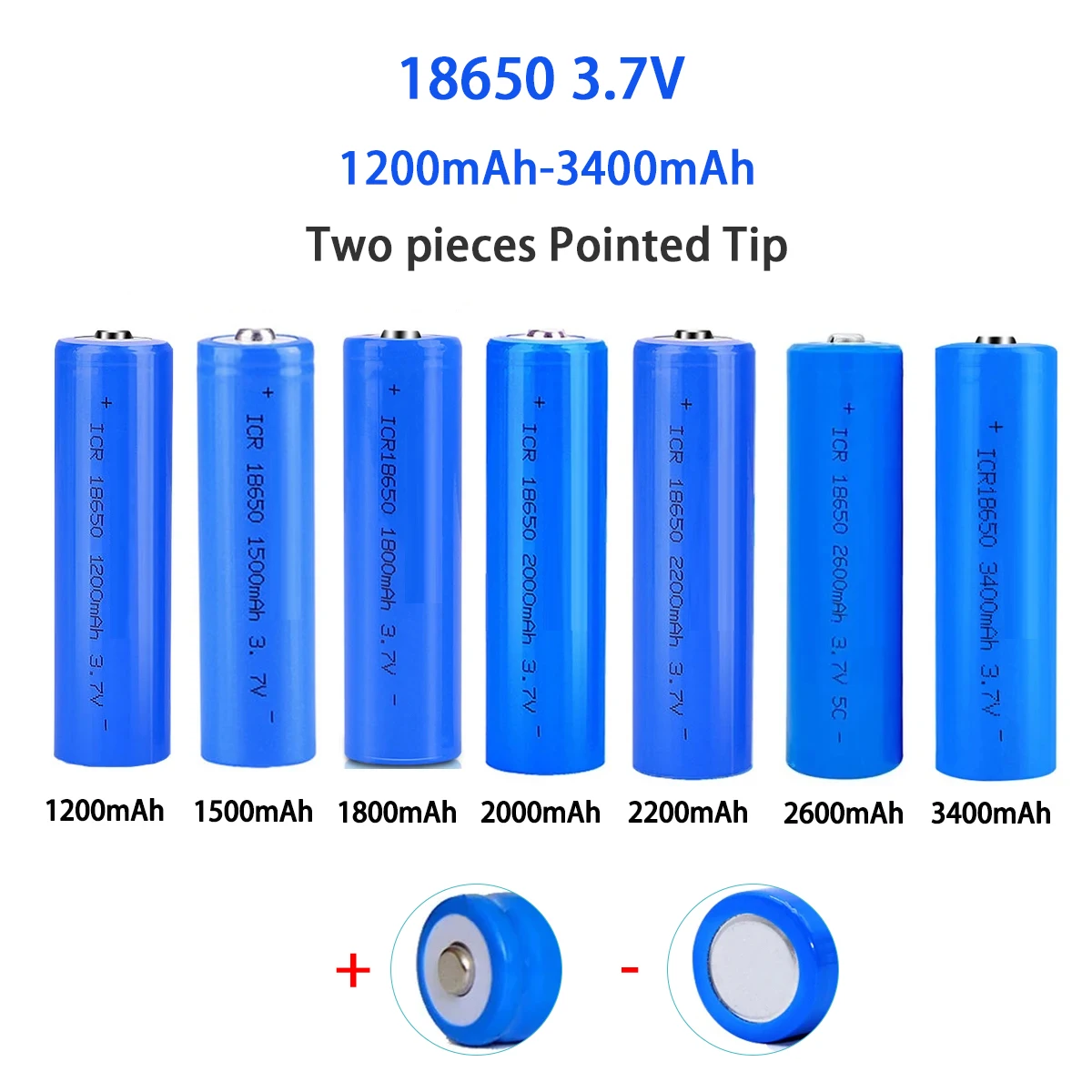 2 sztuki 18650 3.7V akumulator 1200mah 1500mah 2000mah 2200mah 2600mah 3400mah spiczasta bateria litowa do latarek