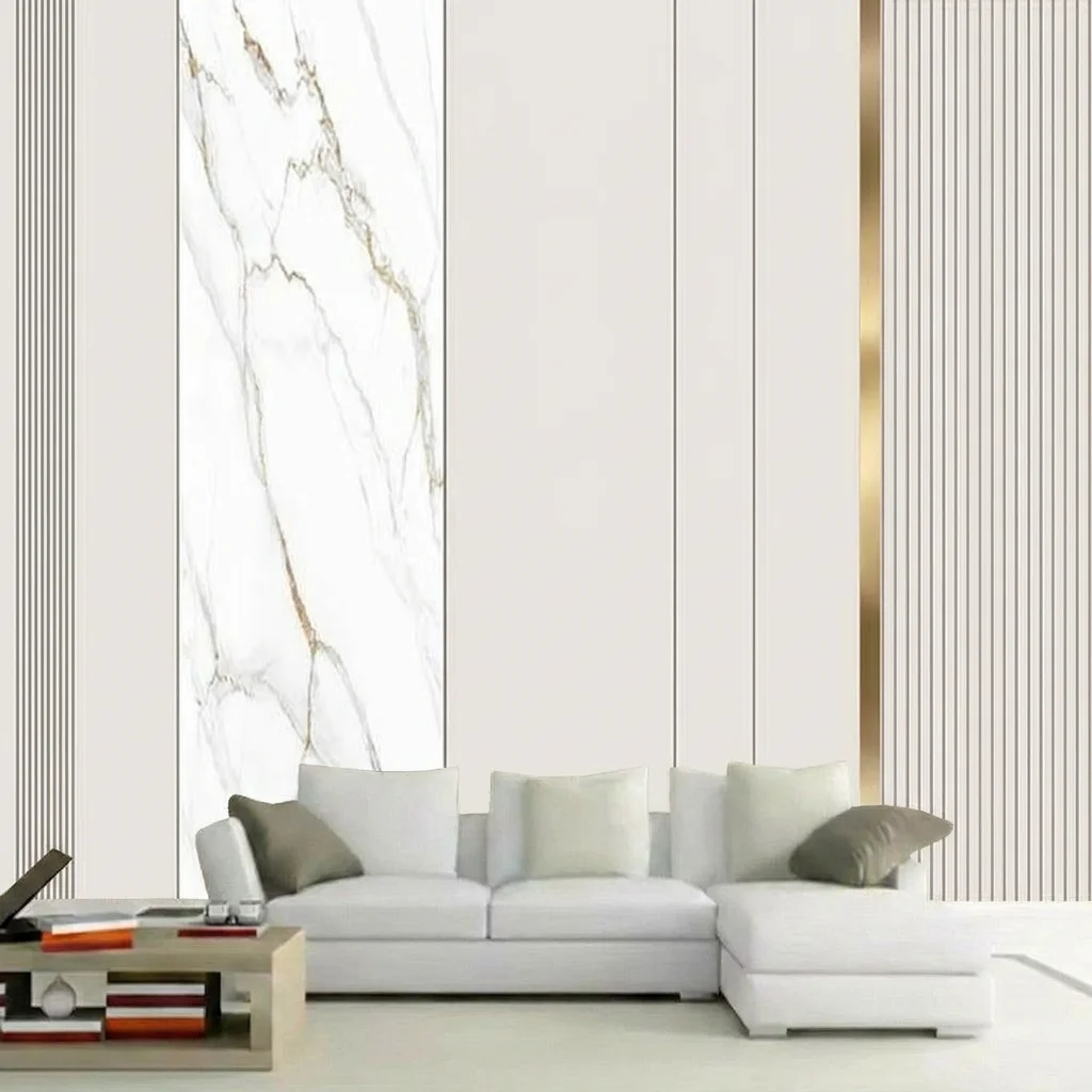 Modern light luxury marble texture with metallic lines, background wall for living room and bedroom, self-adhesive material.
