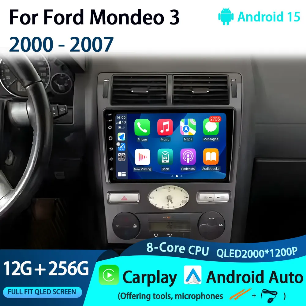 

Car Radio Android 15 For Ford Mondeo 3 2000 2001 2002 2003 2004 2005-2007 Carplay Android Auto Screen Wifi DSP no 2 Din GPS Navi