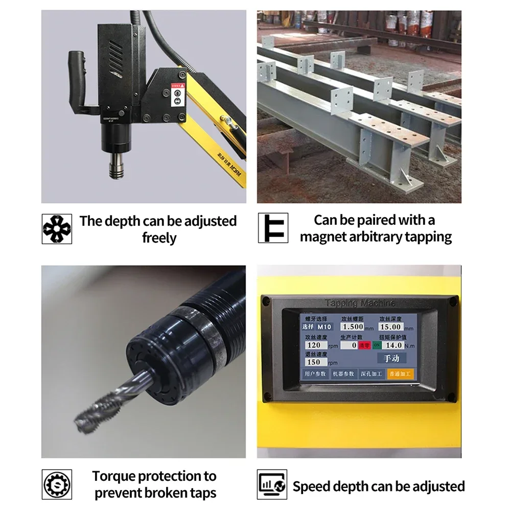 Servo Motor Arm Type CNC Automatic Tapping Machine, Metal Drilling Thread Processing Equipment for Workshop Fabrication
