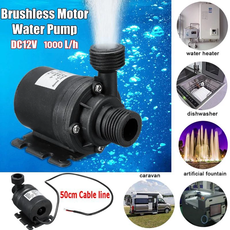 1000L/H 8M DC 12V Home Portable Brushless Motor Submersible Water Pump For Cooling System Fountains Heater Mini