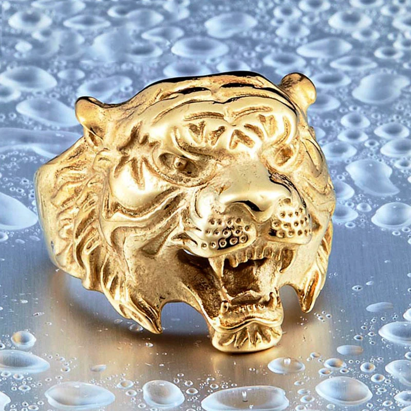 Domineering Gold Color/Black/Silver Color Tiger Ring Cool Men Stainless Steel Gothic Punk Biker Ring Fashion Male Animal Jewelry