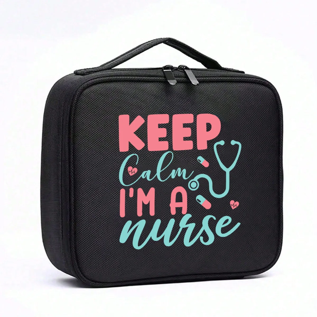 Nurse's Day print and black shell, adjustable partition, travel makeup bag, large professional portable makeup bag