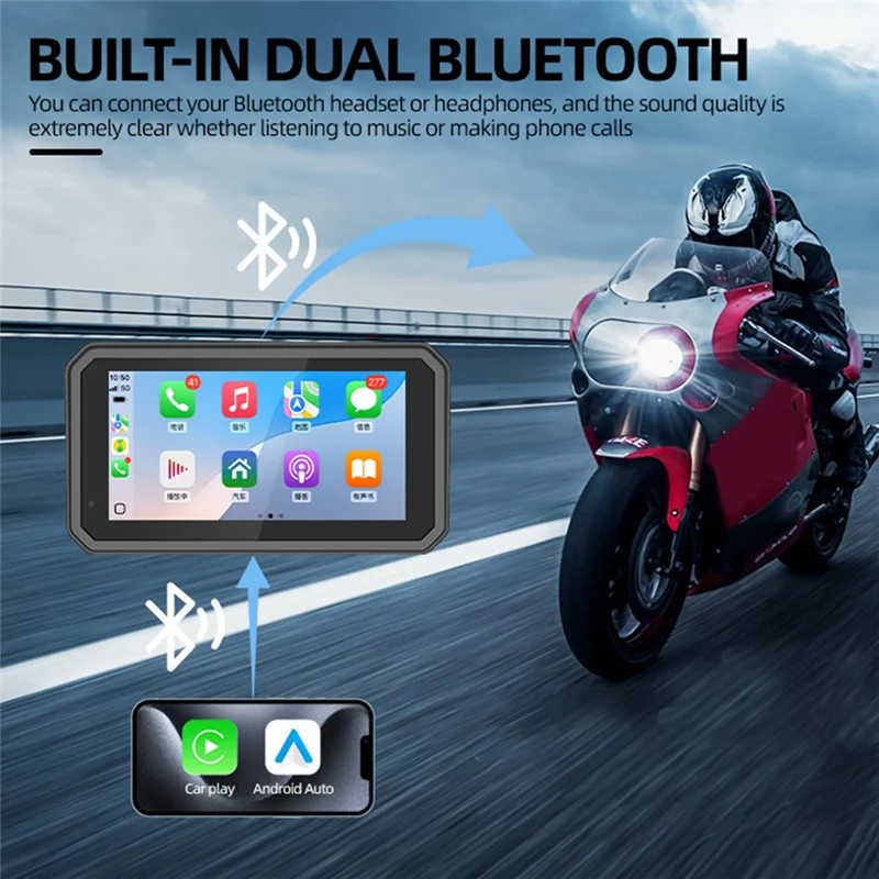 

Waterproof 6 Inch Motorcycle Navigation Screen Android Auto Bluetooth MP5 Player Wireless Carplay Portable