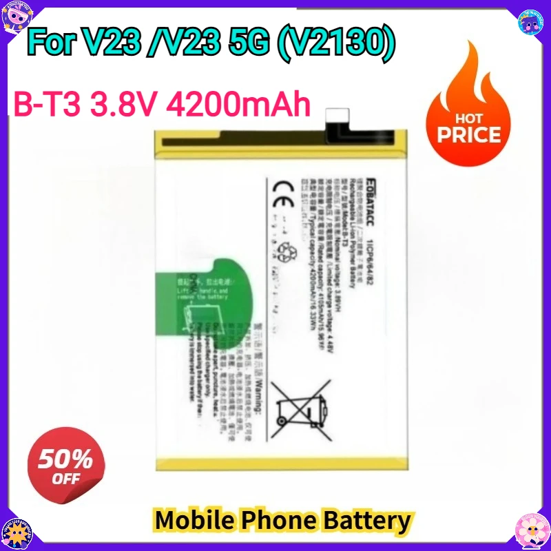 

New Replacement Mobile Phone Battery B-T3 3.8V For Vivo V23 /V23 5G (V2130) 4200mAh Li-Polymer