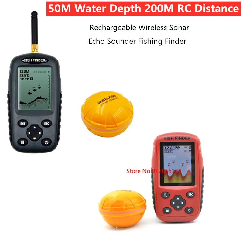 Wireless Fish Finder Portable 50M Water Depth 200M Distance Echo Sounder Detector Sonar Alarm Transducer Fishfinder With  Screen