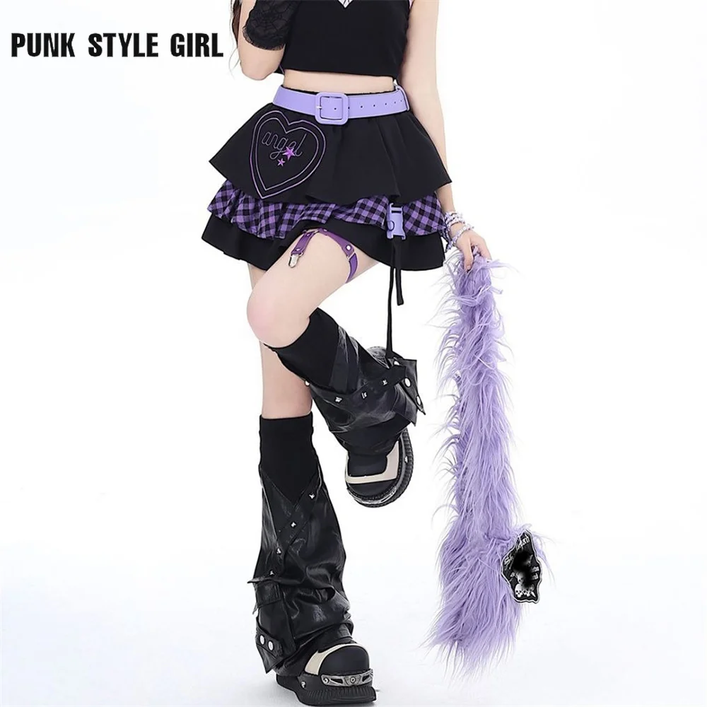 2024 fajna Punk Kawaii Mini spódniczka z falbanami styl Preppy słodka różowa z wysokim stanem czarny, patchworkowy rockowa Y2k Fairycore krótka