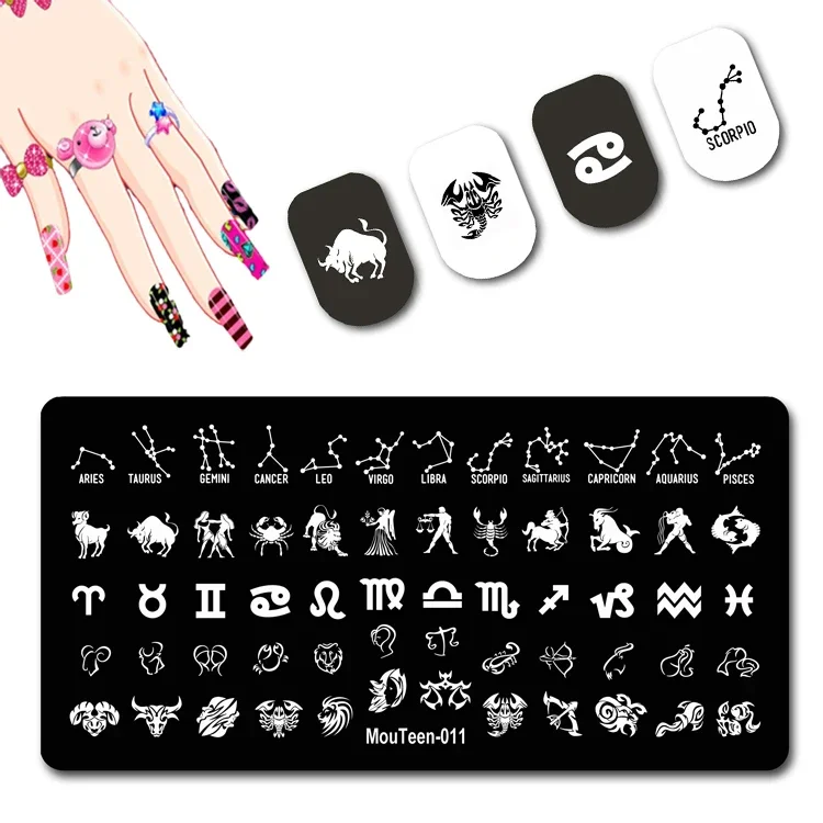 Twelve Zodiac Signs Nail Stamping Constellation Elements Stamping Plate Holder Good Luck Sign For Nails Template #011