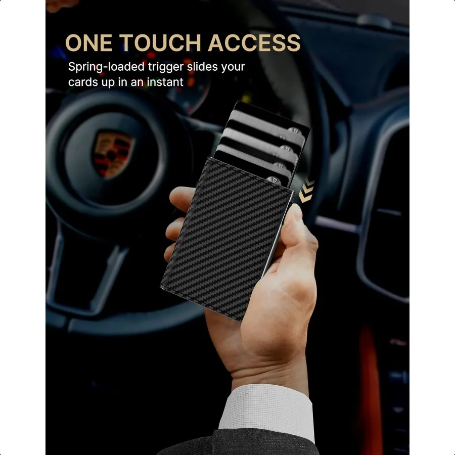 Mens Wallet Card Holder: Pop Up Aluminum Case Genuine Leather Smart RFID Blocking Slim Minimalist Front Pocket 914 Card Capacit