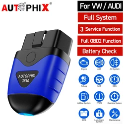 AUTOPHIX 3610 블루투스 자동차 진단 도구, 폭스바겐 아우디 스코다 좌석, 12V 자동차 전체 시스템 OBD2 스캐너, 아이폰, 아이패드, 안드로이드용