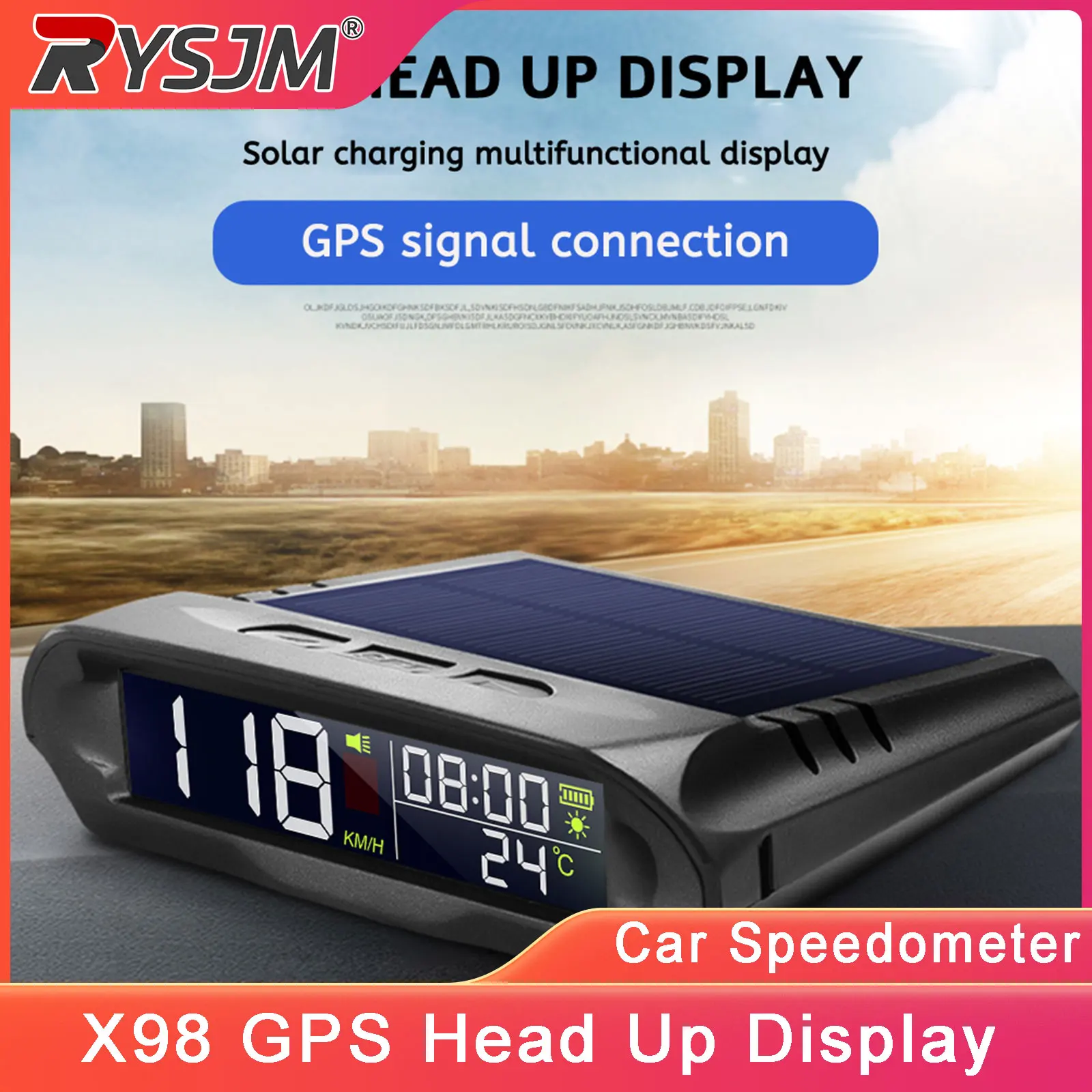 

X98 Car GPS Head Up Display Universal Digital Meter Speed Gauge Meter Temperature Altitude Solar Charging Power Display