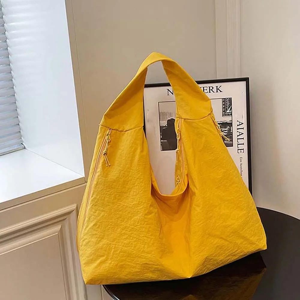 

Casual Nylon Shoulder Bag Multi-Pocket Japanese Style Large Capacity Tote Bag Solid Color Double Zipper Design Storage Pouch