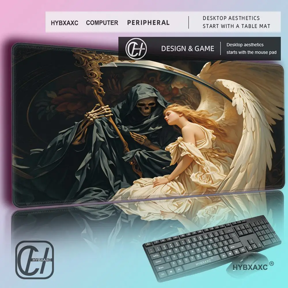 

HYBXAXC Oil Painting Style Mouse Pad with Dark Angel Showdown, Retro Art Non-slip Desk Mat for Gaming and Office