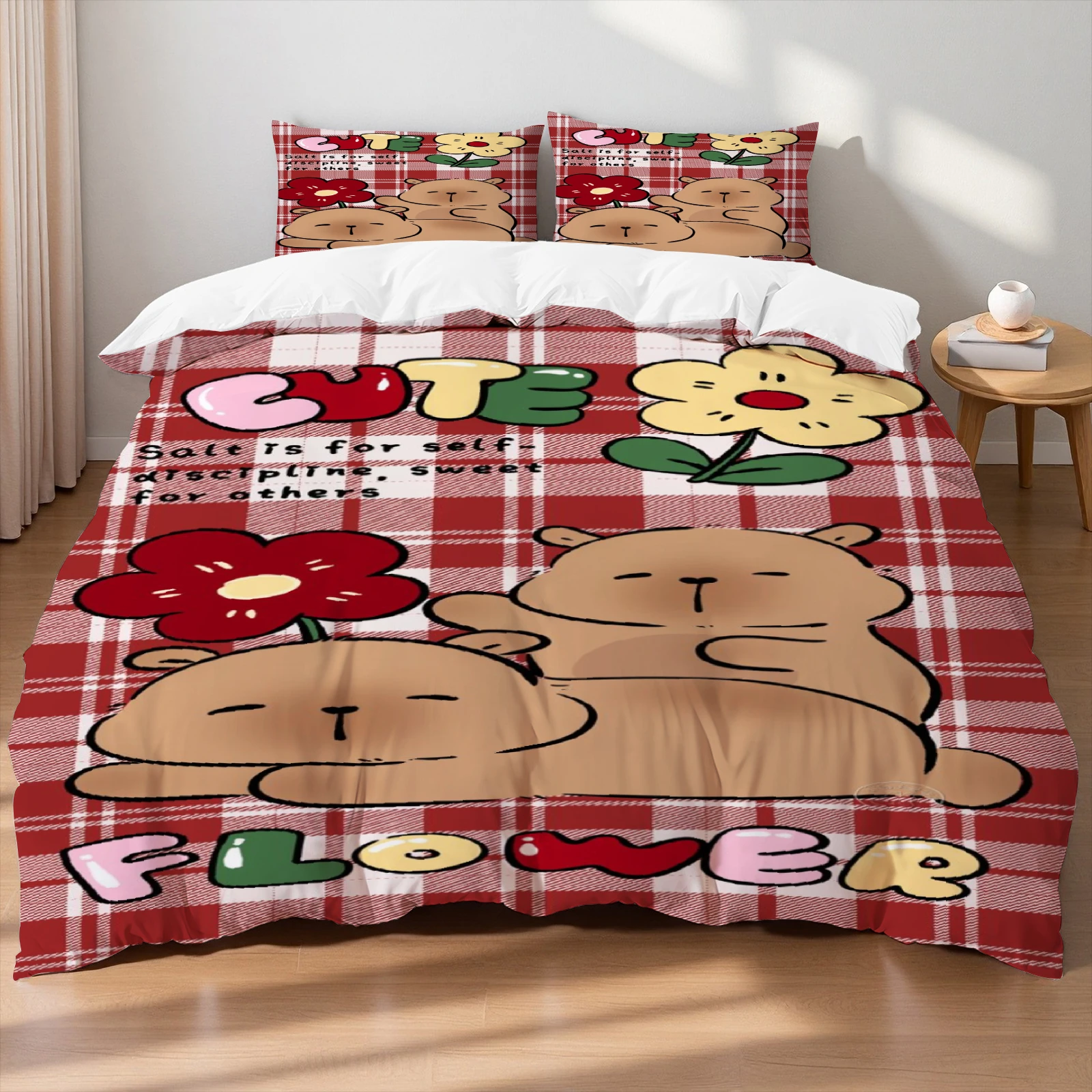 Capybara Bedding Set 3D Printed Soft Comfortable Duvet Cover King Queen Twin Single Size for Bithday Gift Room Decoration