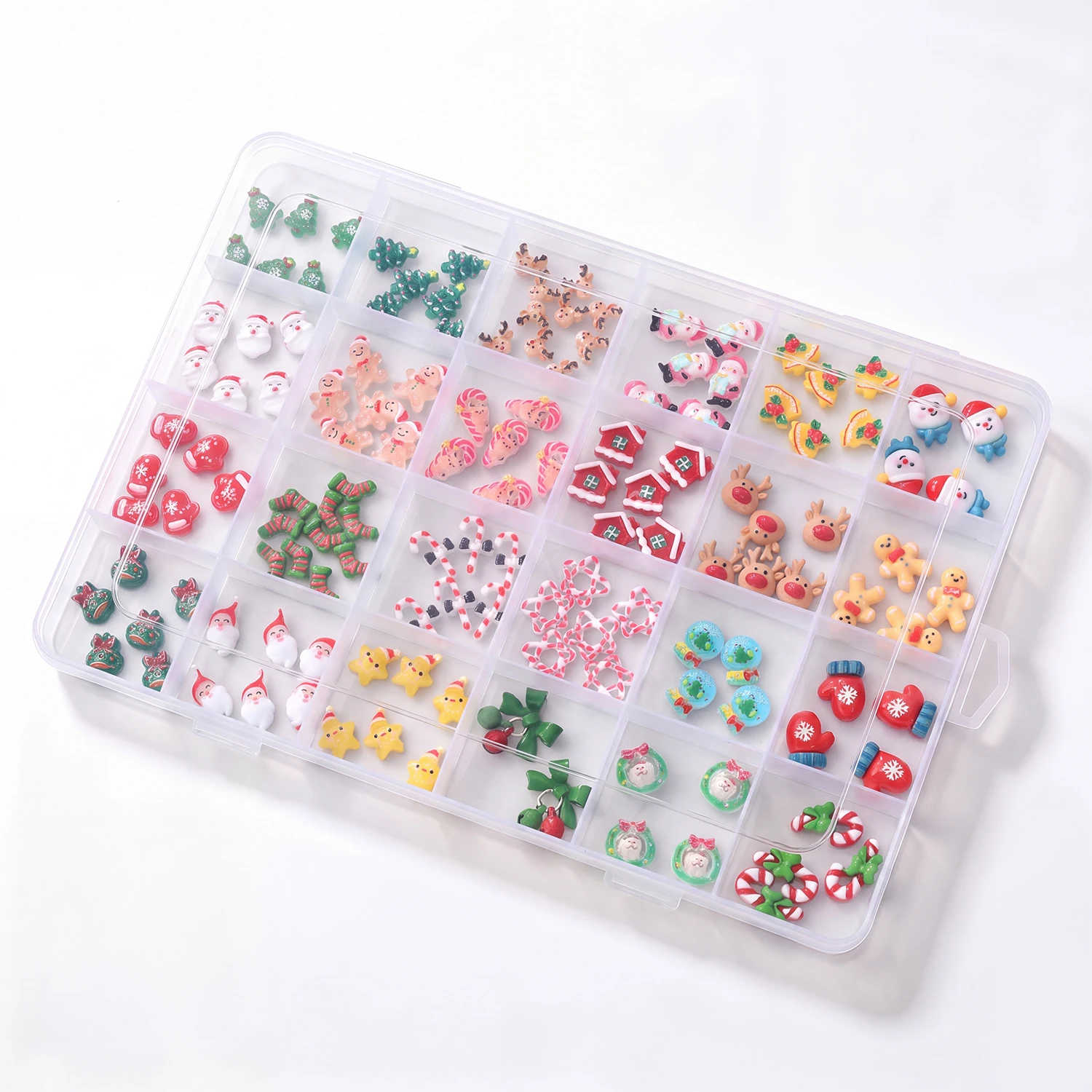 24grid 3D Kawaii Weihnachtsmann/Schneemann/Elch/Handschuhe/Glocke/Bonbon/Weihnachtsbaum Nagelcharms Flache Rückseite Harz Weihnachts-Winter-Nagelsteine – Detail 10