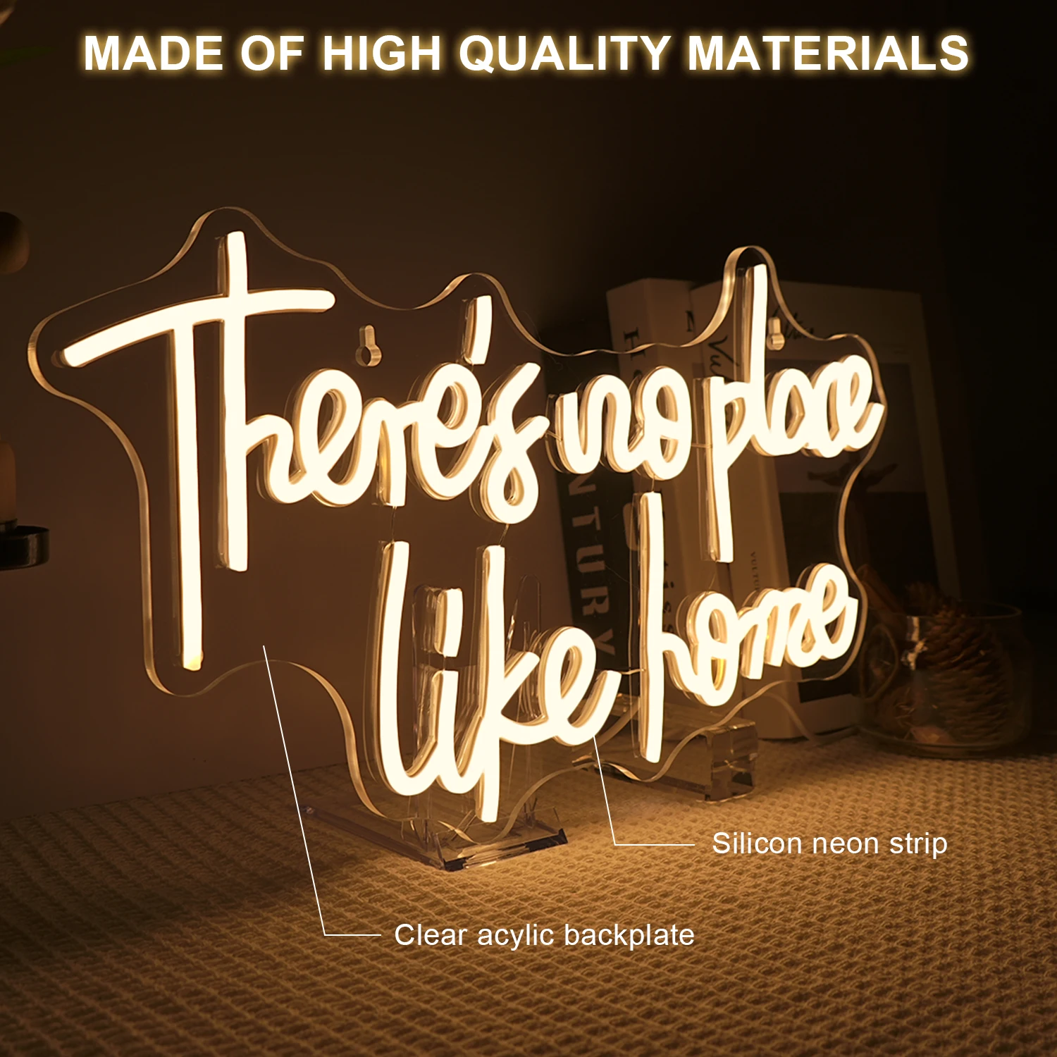 لا يوجد مكان مثل المنزل النيون Signr RoomWarm White لديكور الحائط لحفلات الزفاف المنزلية اتصال USB ديكور غرفة نوم 5/12 فولت