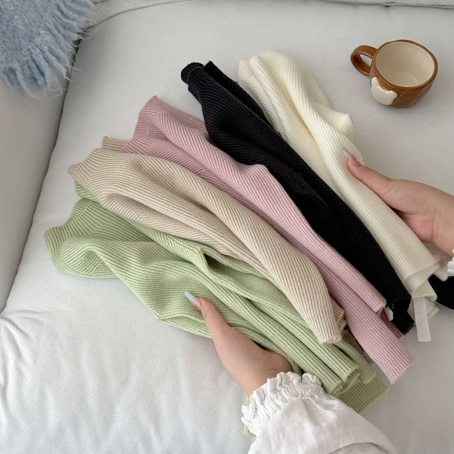 Girls' Base Sweater for Autumn and Winter New Children's Semi High Neck Knitted Sweater Solid Color Interior for Children