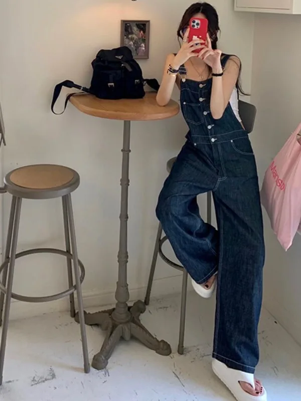 

Джинсовый комбинезон Sli с прямыми штанинами. Женский модный дизайн в стиле ретро с брюками Dongda Gate.