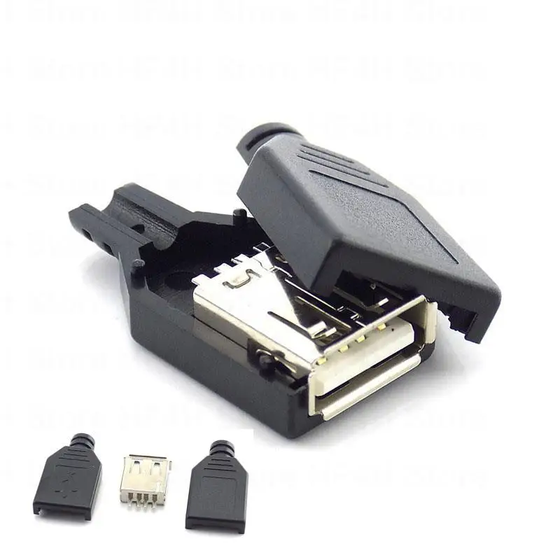 3 in 1 Type A Female male mirco USB 2.0 Socket 4 pin Connector Plug Black Plastic Cover DIY Connectors Type-A Kits 1pcs 10pcs B4