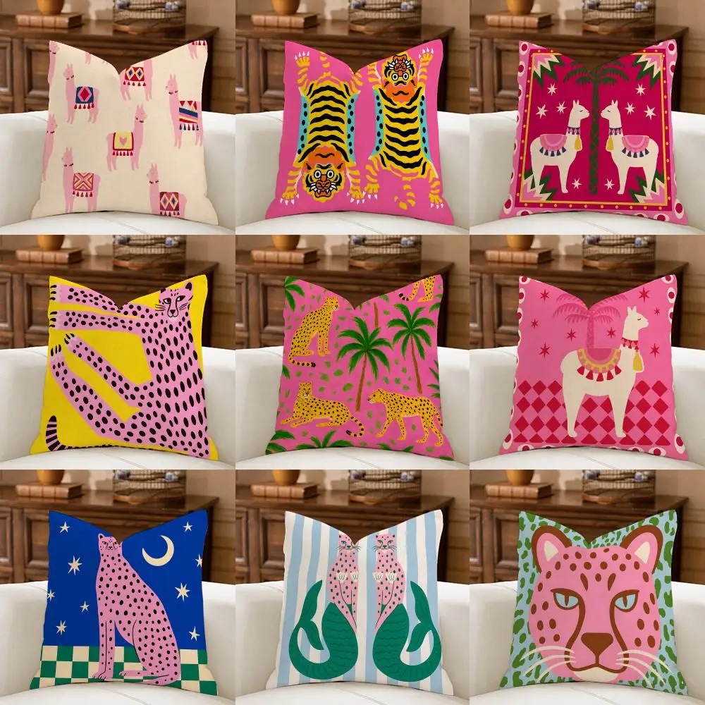 Eclectic Folk Art Cushion Cover Natural Breathable Durable Linen Printed Decor Pillow Case Sofa Bedroom
