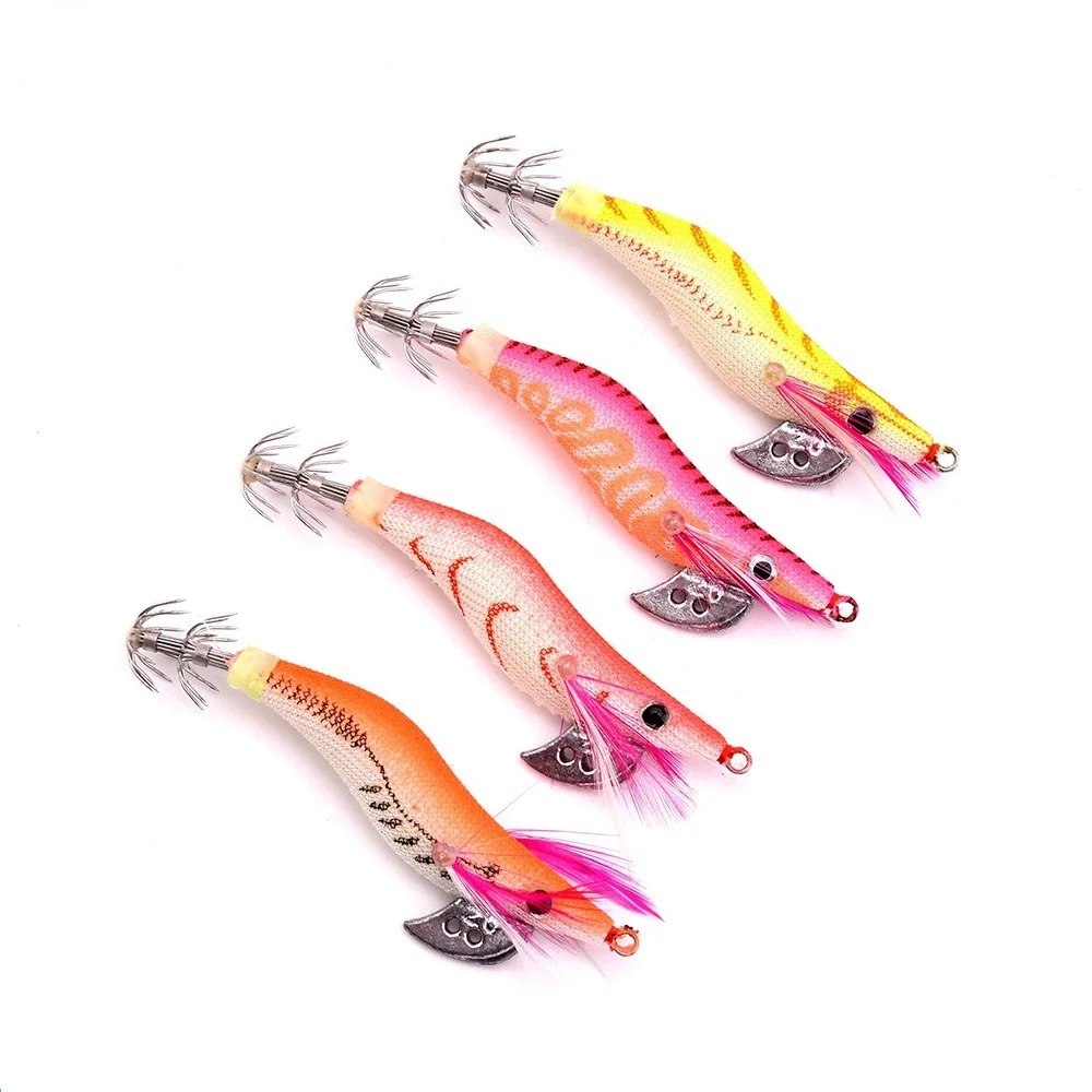 1PCS Luminous Squid Jig Fishing Wood Shrimp Lure Wrapped Prawn Noctilucent Squid Cuttlefish Jigs Fishing Lures Fishing Baits