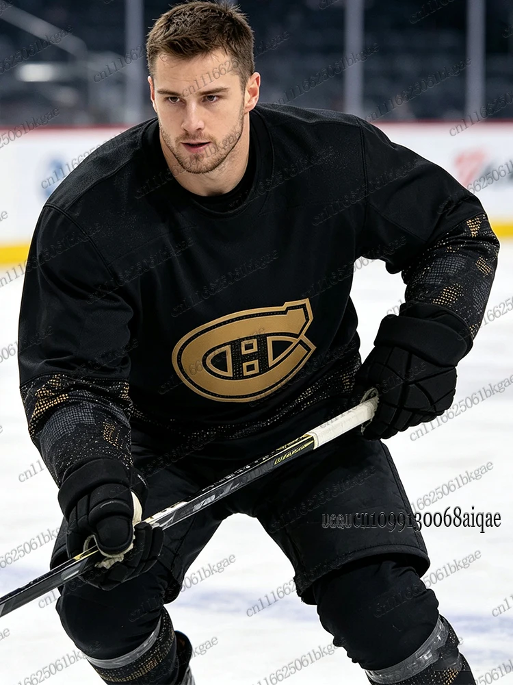 Herbst-Winter Neue Eishockey-Trikots für Herren Montreal Canadie Schwarz-Goldene Hockey-Trikots Damen Herren Lässige Langarm-Trikots – Detail 4
