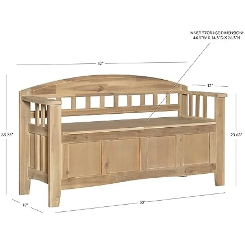 Natural Washed Storage Frankie Bench, Seat Height of 18"