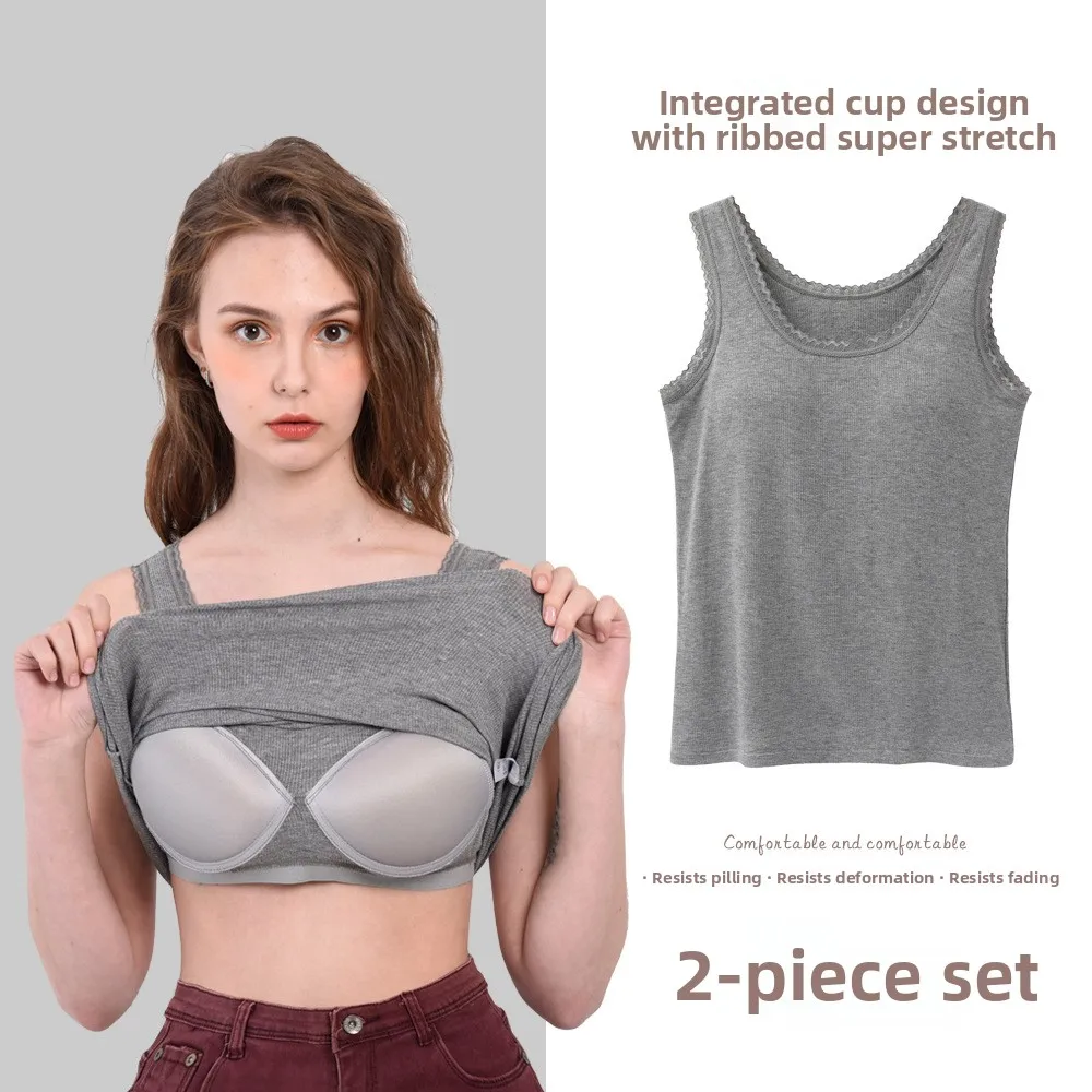 

Women's One-Piece Bra Tank Top with Chest Pad Loose Bottom Base Shirt Multi-Color Large Size Available Innerwear Underwear