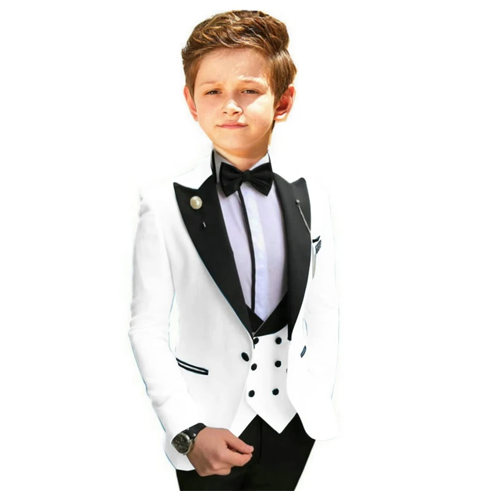 SAROULU | High Quality Formal Boy's Suit Set, Three Pieces Classic Solid Kids Tuxedo, Jacket Pants Vest Including Bow-tie