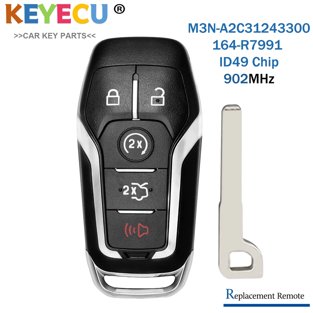 KEYECU for Lincoln MKC MKX MKZ Nautilus Smart Prox Remote Car Key With 5 Buttons 902MHz ID49 Chip Fob 164-R7991, M3N-A2C31243300