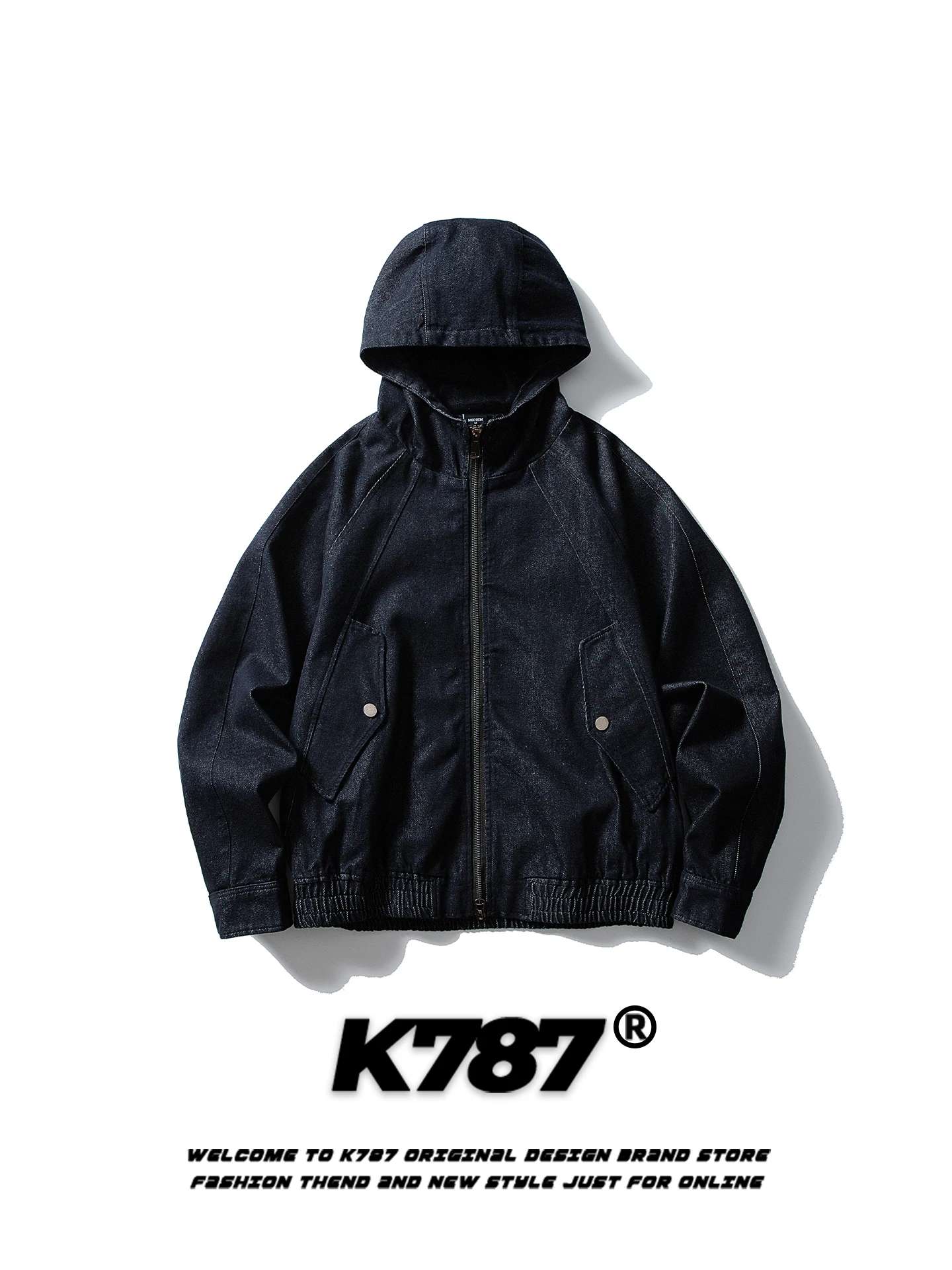 

K787 American Retro Strutured Hooded Denim Jaet ex Loose Casual Trendy Color Hoodie Outerwear Spring Youth Faion
