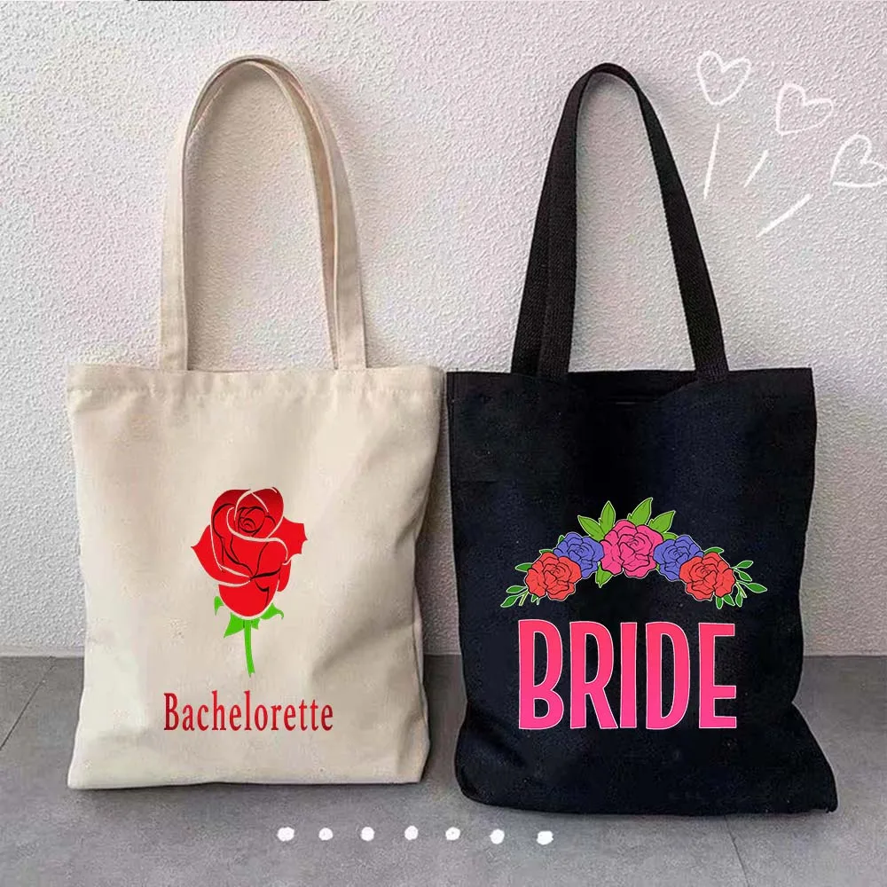 Funny Wedding Party Groom Bride Team Letters Canvas Tote Bag Graphic Bachelorette Bachelor Bridesmaid Cute Gift Shopper Handbags