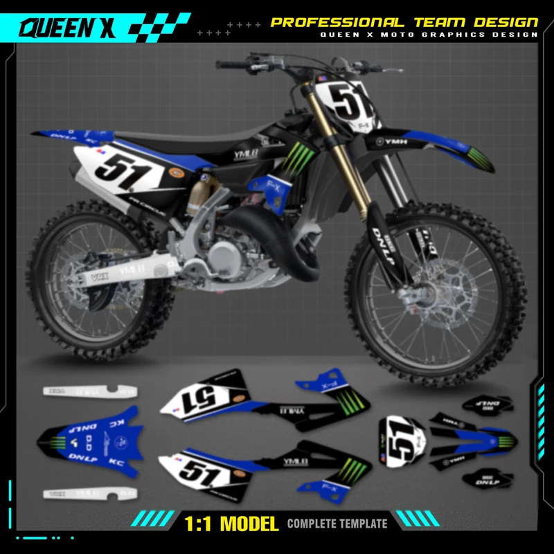 Queen X MOTOR Custom Team Graphics Decals For 3M Stickers Kit For YAMAHA Decal 22-24 YZ 125 250 2022 2023 2024 Stickers