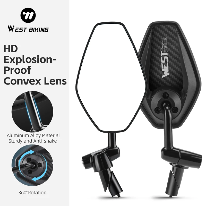 

WEST BIKING Anti Glare Bike Rearview Mirror HD Wide View Adjustable 360° Rotation Aluminum Alloy Bicycle Mirror for Road Bike