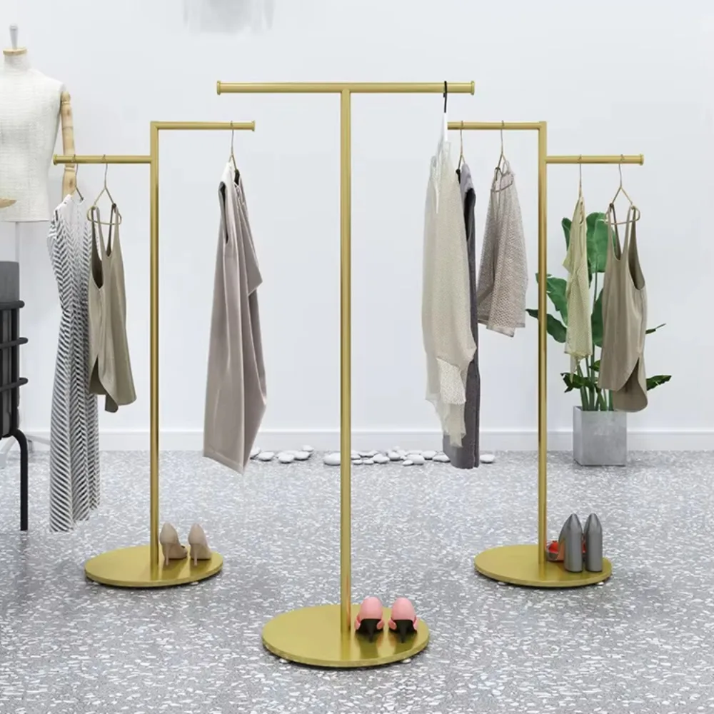 Fashion Garment Rack Stainless Steel Gold Clothes Coat Hanger Standing Space Saving Children T-Shapes Clothes Hanger Display