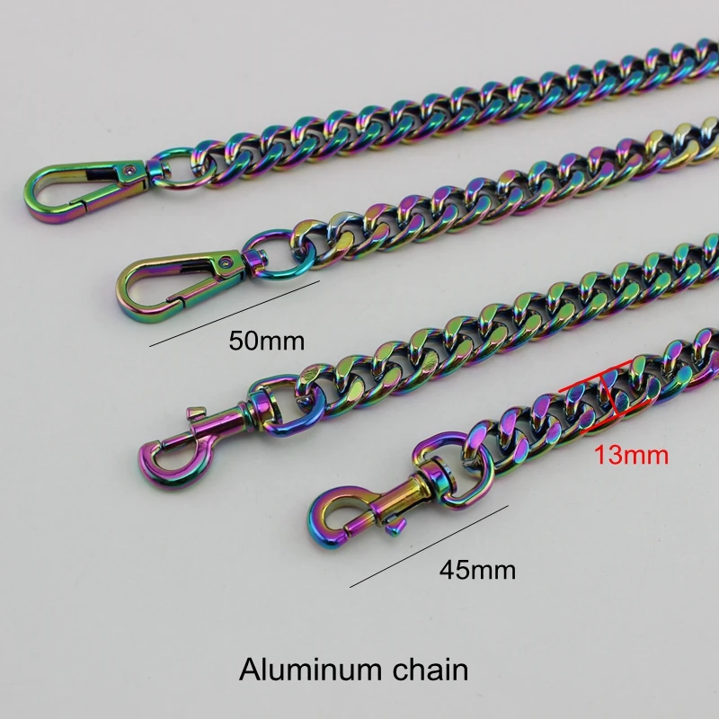 1 peça 13mm anodizado iridescente arco-íris corrente de alumínio para bolsas femininas bolsa carteiras cinta longa corrente