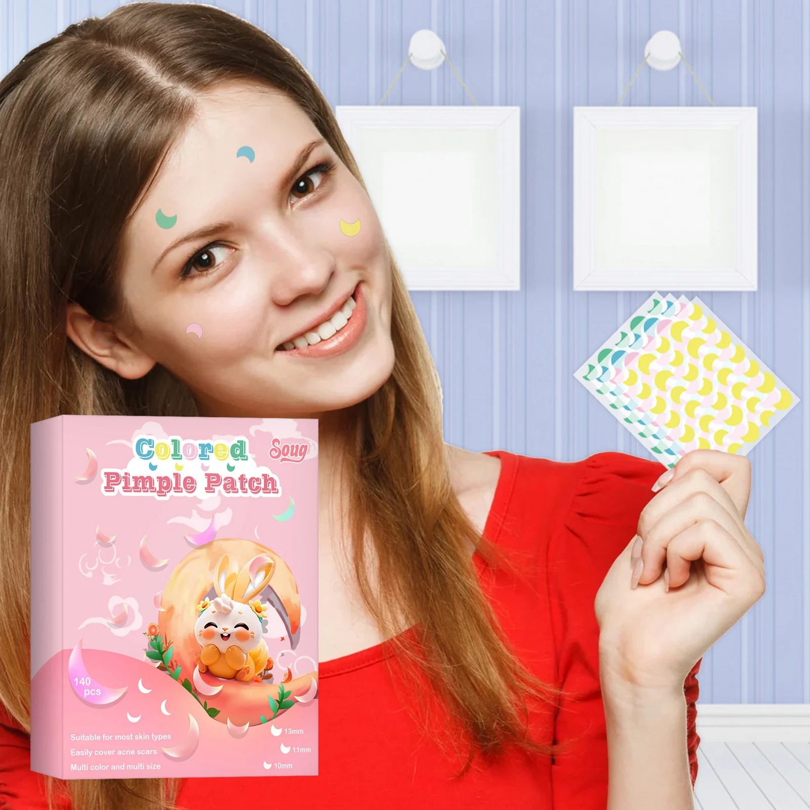 140 قطعة من لاصقات حب الشباب الملونة بتصميم على شكل قمر لتغطية ندبات حب الشباب للعناية بالبثور وإخفاء الندبات أداة للعناية بالبشرة