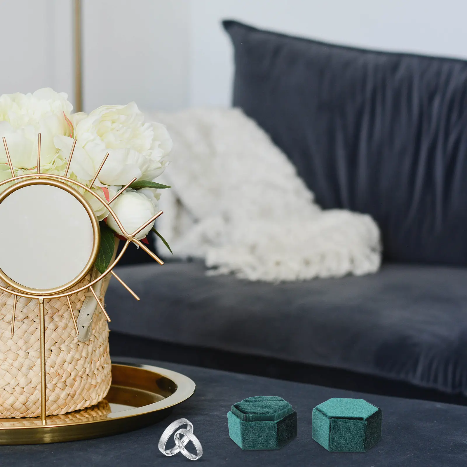 

Роскошная шкатулка для колец с велюровой подкладкой, шестиугольный дизайн, для предложения руки и сердца, помолвки, свадьбы, упаковка для ювелирных изделий, подарочная коробка для колец, подарочная коробка для украшений