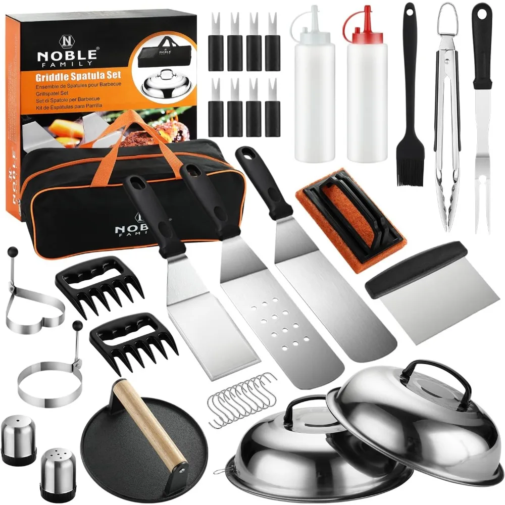 

38PCS Griddle Accessories Kit, Professional Grill Tools Set for Outdoor Barbecue, Stainless Steel Griddle Spatula Set with Tongs