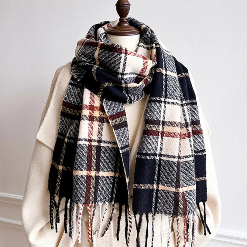 

Winter Scarf for Women Imitation Cashmere Warm Plaid Pashmina Scarf Wraps Female Thick Soft Bufanda Tassel Shawl Poncho Stole