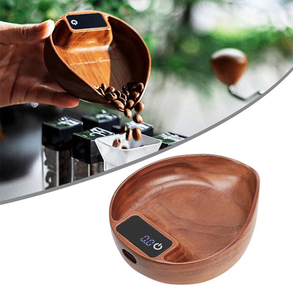 

1pc Wooden Electronic Digital Scale Hand Brewed Coffee Walnut Wood Electronic Scale USB Rechargeable 999g/0.3g