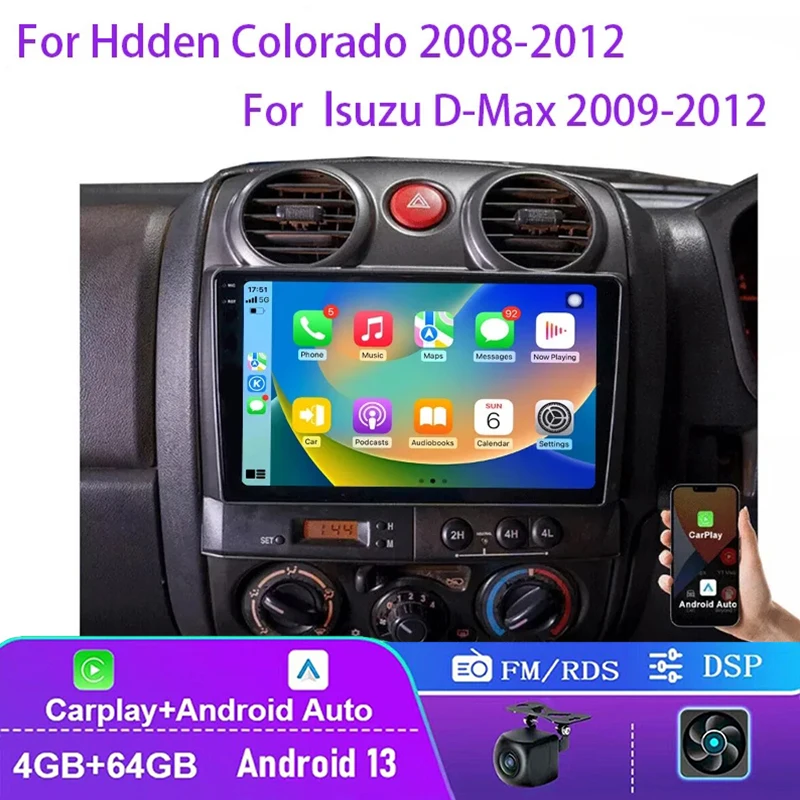 

9" 4+64GB For Holden Colorado 2008-2012 & Isuzu D-Max 2009-2012 Car Audio Car Radio Apple Carplay Android Auto Head Unit GPS