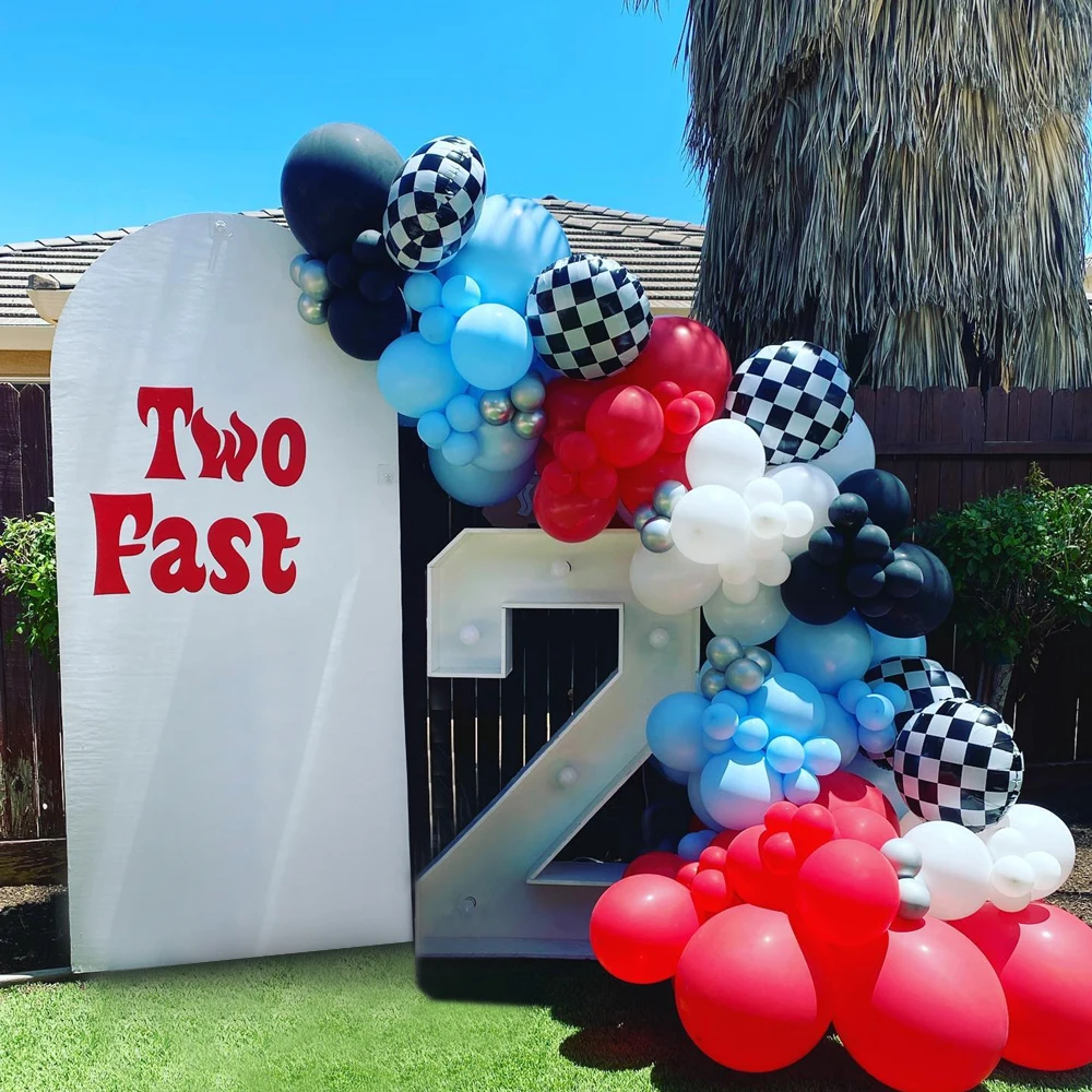 

127pcs Race Car Themed Balloon Garland Kit Blue Red Black Latex Balloons Two Fast Birthday Kids Boy Baby Shower Party Decoration