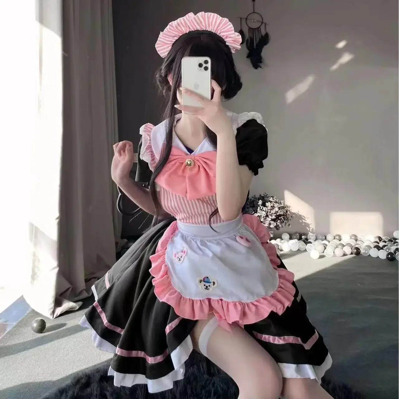 Bonito vestido de empregada plus size vestido de empregada dois yuan lolita cosplay traje sexy conjunto de palco preto lolita vestido doce lolita