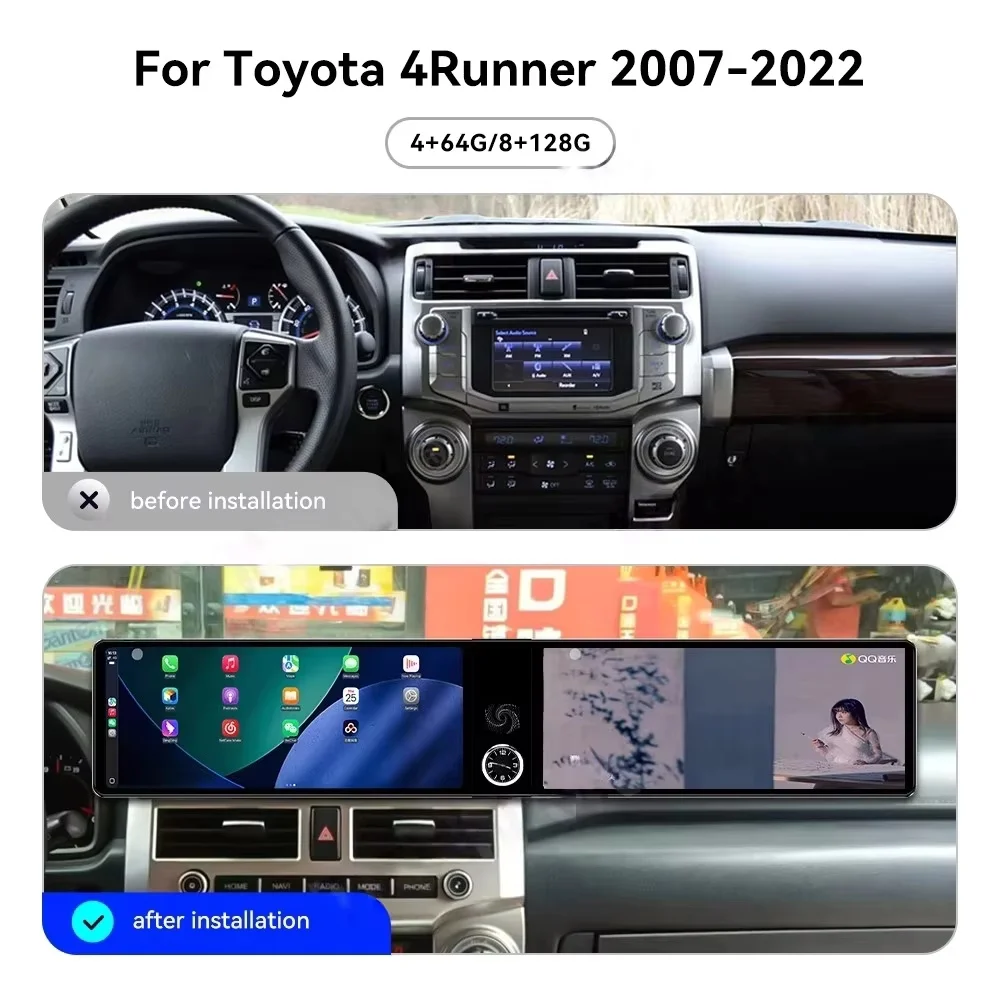 Android 13 Dual Screen Wireless CarPlay Stereo For Toyota 4Runner 2007-2022 Multimedia Player GPS Navigation Bluetooth GPS 4G