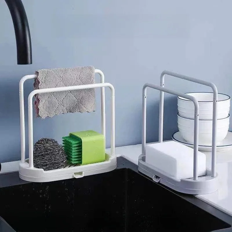 Kitchen Sink Countertop Storage Rack Wire Sponge Scouring Pad Drainage Shelf Cloth Holder No Drilling Required