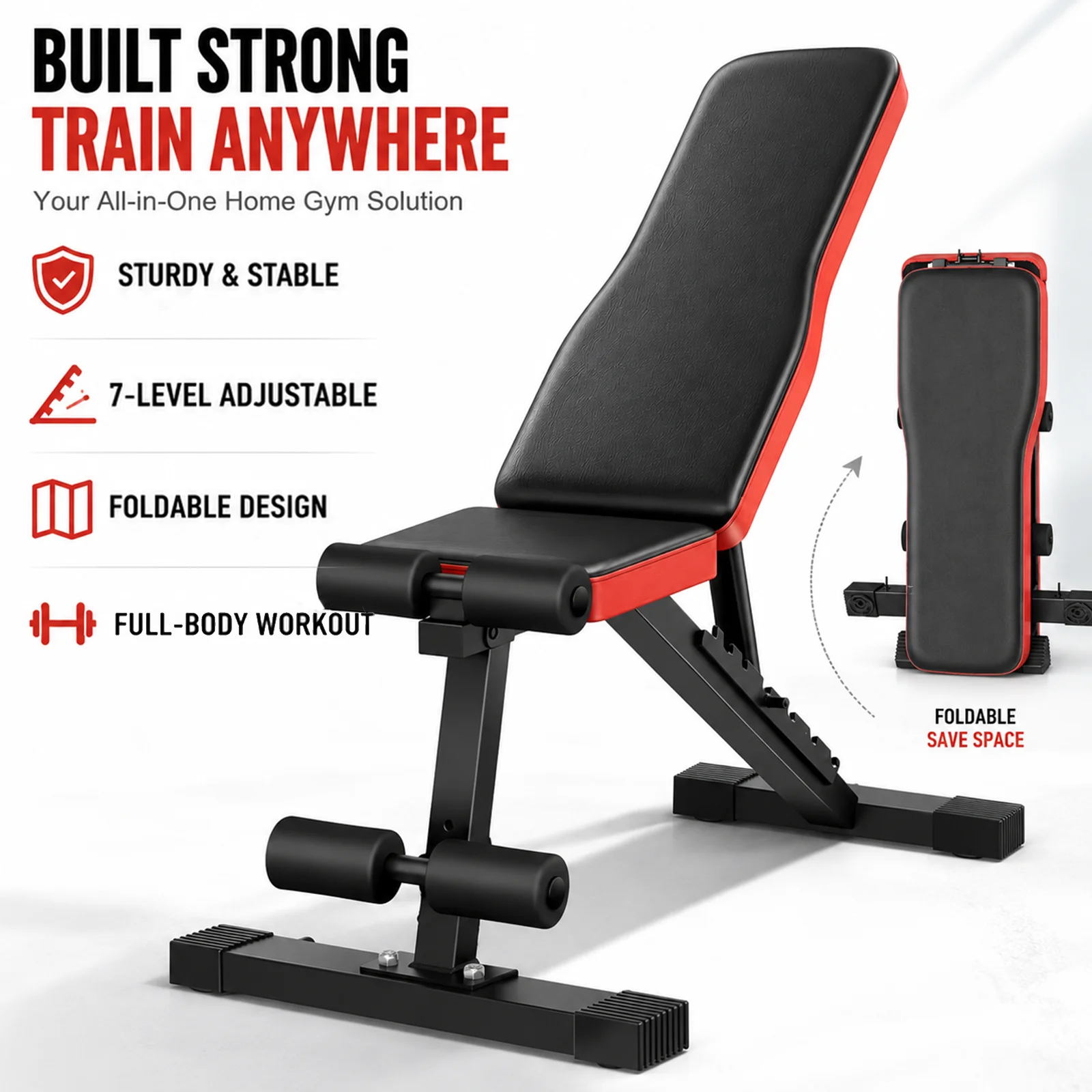 Image of Verstellbare Hantelbank, 7-fach verstellbare Rückenlehne, robuste Stahl-Trainingsbank, ergonomischer Wirbelsäulenschutz, multifunktionale Ganzkörper-Trainingsbank für Heimfitness