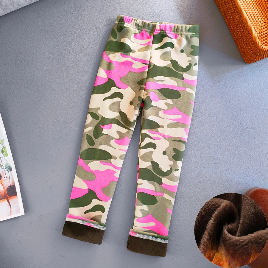 Thin Velvet Children Kids Pants Camouflage Print Boys Trousers Floral Girls Leggings for Spring Autumn