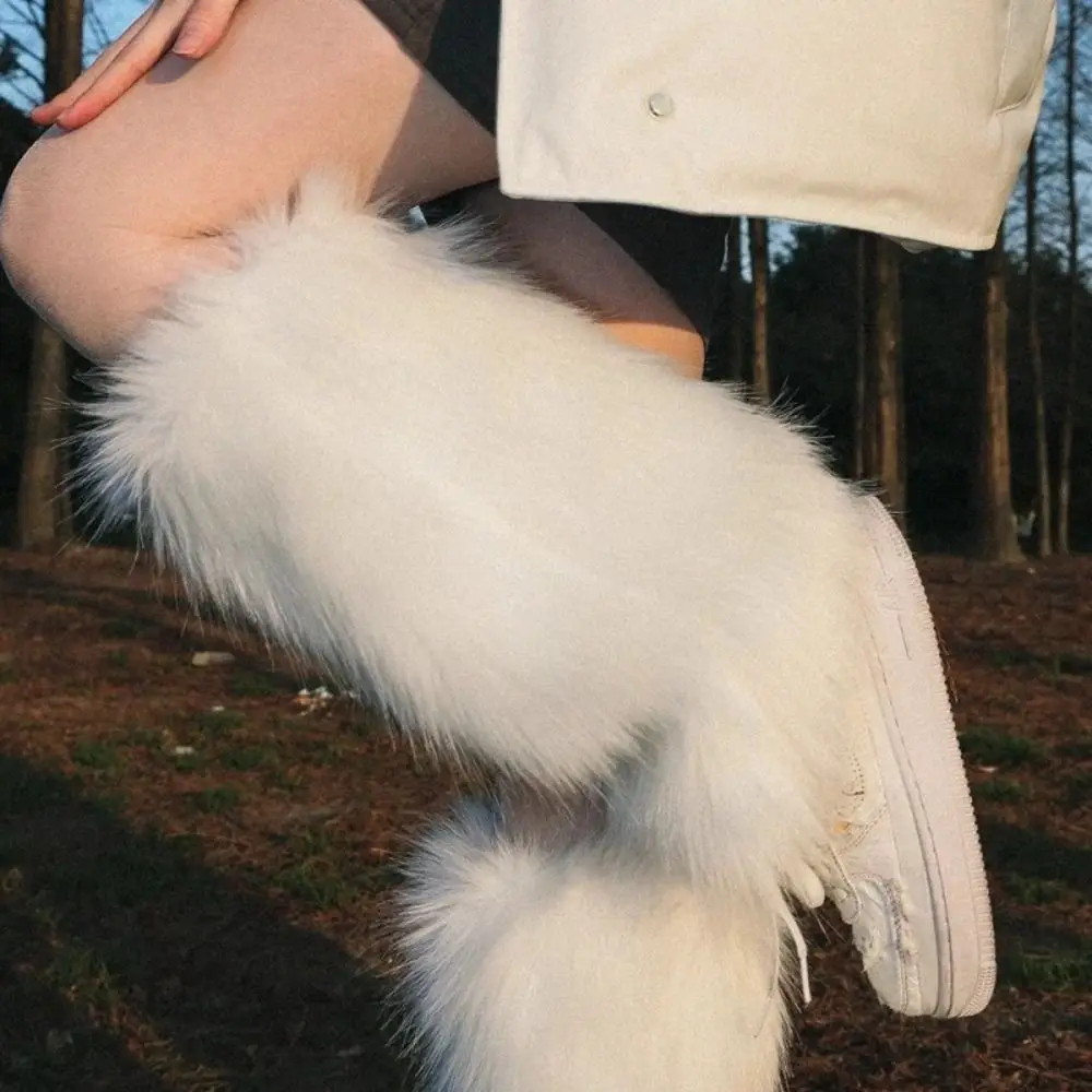 Fußabdeckung Kunstpelz Pelzige Beinwärmer Verdickte Schleife Lange Röhrensocke Weiche Y2K Lolita Stiefel Abdeckung Damen